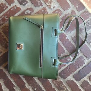 Dooney & Bourke Olive Leather Tote with Gold Accents
